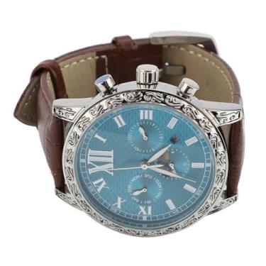 Imagem de Generic Relógio Automático Masculino, Relógio de Pulso Mecânico Luminoso Multifuncional Fase da Lua para Uso Diário (Pulseira marrom com mostrador azul)