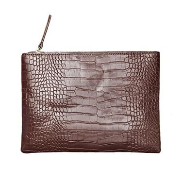 Imagem de NIGEDU Bolsa clutch feminina de couro sintético com flor de crocodilo, Café