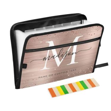 Imagem de Pasta de arquivo expansível personalizada à prova de fogo ouro rosa com glitter organizador de documentos personalizado para tamanho carta e tamanho A4 para material de escritório escolar