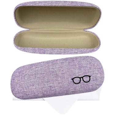 Imagem de CREATCABIN Estojo rígido para óculos de sol para mulheres, homens, óculos, grande, portátil, suporte para óculos, bolsa de armazenamento protetora com pano de limpeza macio presente escritório roxo 16