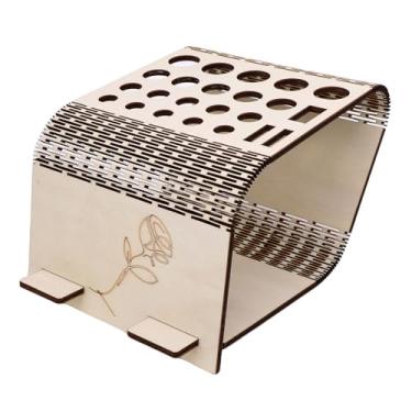 Imagem de Crochê de mesa Gancho Tesoura Expositor Multi furos Álamo Contraplacado Couro Suporte para ferramentas de trabalho com suporte de telefone removível para áreas de artesanato Salas