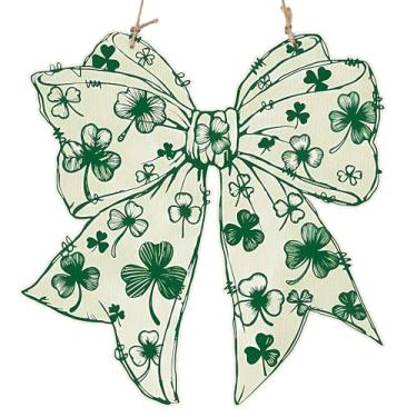 Imagem de laffact Placa de porta do dia de São Patrício - 1 peça de placa de porta estilo trevo vintage estilo trevo rústico placa de madeira pendurada placa de parede decoração de São Patrício presentes para