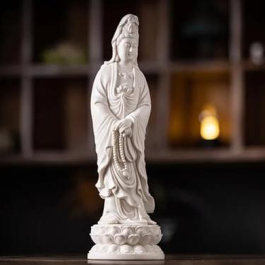Imagem de FENNYYAR Nanhai Guanyin Bodhisattva Estátua de Buda de porcelana branca, 29,3 cm 29,2 cm, ornamento em pé estátua escultura decoração