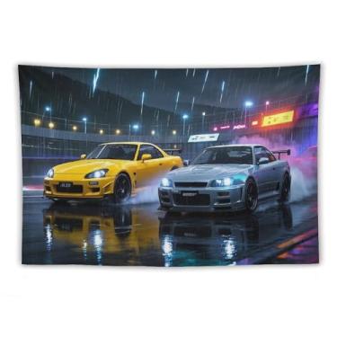 Imagem de HouLaiZhe JDM Tapeçaria de carro S2000 R34 Noite chuvosa corrida Jdm pendurar na parede quarto decoração de casa tapeçarias estética piquenique decoração de parede arte de parede para dormitório sala