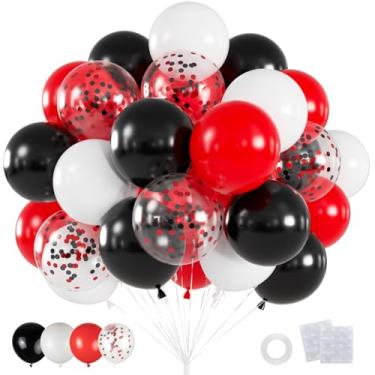 Imagem de 60 balões vermelhos pretos e brancos, balões de confetes pretos e vermelhos de 30 cm para formatura de 2026, noite de pôquer de cassino, ano novo, decorações de festa de carro de corrida