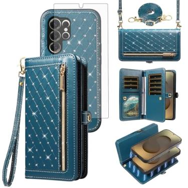 Imagem de Capa de telefone para Samsung Galaxy S25 Ultra 5G Carteira com zíper destacável protetor de tela protetor de tela transversal alça de cordão Bling Glitter Flip compartimento para cartão S25Ultra 25S S