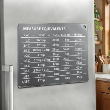 Imagem de Ímã de tabela de conversão de cozinha, ímã de geladeira de conversão de medição de aço inoxidável para copos colheres de sopa colheres de chá líquido Oz mililitros, cinza