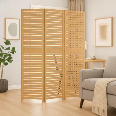 Imagem de Biombo Decorativo MDF Madeira Clara - Divisória de Ambientes Dobrável, Ideal para Sala, Quarto e Home Office, Separador Estético e Prático (Cru)