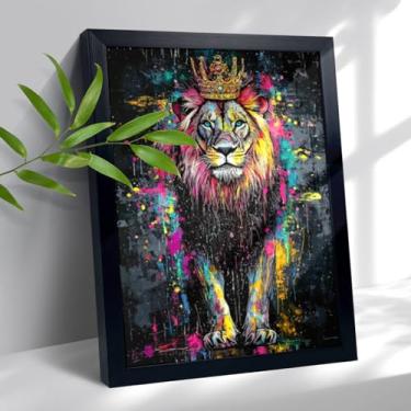 Imagem de Arte de parede em tela de leão colorida decoração de parede de banheiro arte abstrata emoldurada grafite animal inspirador citações motivacionais impressões de vida selvagem decoração para quarto