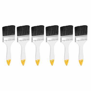 Imagem de HARFINGTON 6 pincéis de pintura planos de 6 cm com alça de PP branco/amarelo para decoração de móveis, armário e porta de parede