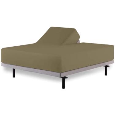 Imagem de Lençol King com elástico de cabeça flexível para cama ajustável – 86 cm dividido a partir do topo, algodão egípcio 600 fios, trama acetinada, bolso profundo de 41 cm para dormir, macio e respirável