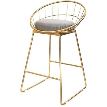 Imagem de AkosOL Banqueta de bar ajustável, banquinho de bar com encosto casual, pernas douradas, cinza, confortável, acolchoada para bar, café, cozinha, restaurantes, cadeiras de bar