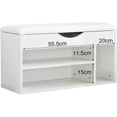 Imagem de pcagfaajmh Bancos de armazenamento armário de sapatos corredor 2 andares sapateira e 1 armário entrada banco caixa de armazenamento sala de estar botas prateleira (cor: bege) (branco)