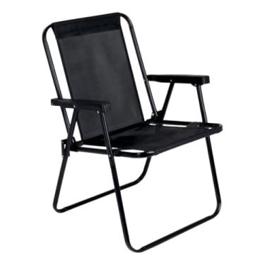 Imagem de Cadeira de Praia Dobrável Portátil em Aço para Jardim Piscina Camping Suporta até 110kg(Preto)