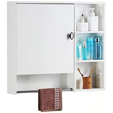 Imagem de Armário de espelho de banheiro armário de armazenamento de madeira maciça montado na parede espelho oculto armário de armazenamento de cosméticos (cor: branco, tamanho: 70 * 13 * 70 cm) (branco 70