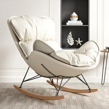 Imagem de AkosOL Cadeira de balanço para pátio ao ar livre, conjunto de cadeiras de leitura confortáveis para ambientes internos com almofada oval, cadeira de balanço para varanda, varanda, jardim, pátio