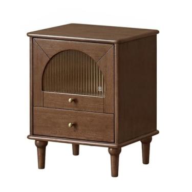 Imagem de Mesa lateral vintage gaveta de vidro mesa de cabeceira casa quarto armazenamento de cabeceira moderno armário pequeno prateleira de armazenamento