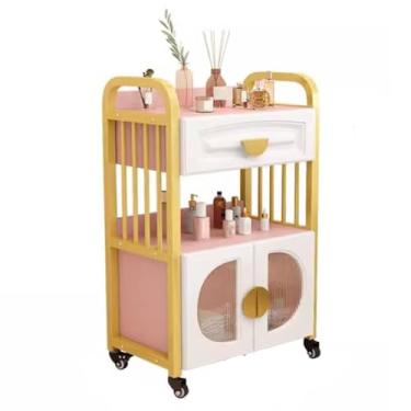 Imagem de Carrinho de carrinho de salão de beleza resistente com gavetas e armário de porta de vidro - Moldura de ferro espessa, solução de armazenamento durável para profissionais, design não deformável