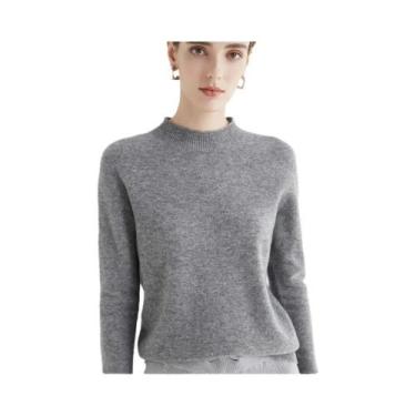 Imagem de Suéter Feminino De Gola Alta Sólido Para Outono/Inverno, Malha Casual 
