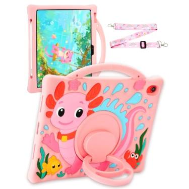 Imagem de YOUSIDUN Capa infantil para Galaxy Tab A9 Plus de 28 cm, capa infantil de silicone 3D com suporte giratório, alça ajustável e suporte para lápis para meninas e adolescentes, para Samsung Tab A9+ (rosa