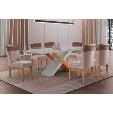 Imagem de Sala Jantar Mesa Imperatriz Tampo c/ Vidro Curvo 180cm+6 Cadeiras Jasp