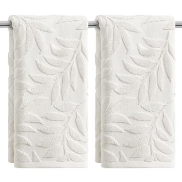 Imagem de Artoid Mode 2 peças de toalhas de mão brancas 3D jacquard primavera para banheiro, 100% algodão macio absorvente toalha de decoração de banheiro, 14,7 x 29,5 polegadas