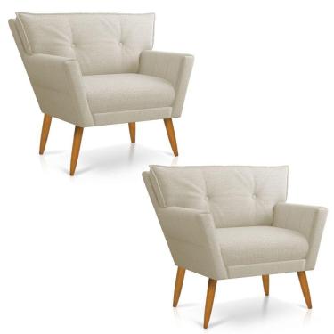 Imagem de Kit 02 Poltronas Anitta Linho Pés Palito Castanho Cor A19 Grosso Bege