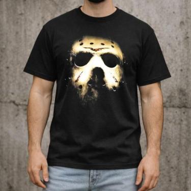 Imagem de Camiseta Preta Masculina Terror Máscara Half Tone Streetwear Camisa Al