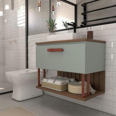 Imagem de Armário de Banheiro Grandeza 80 Cm 1 Porta 100% Mdf Pistache/Freijó - 