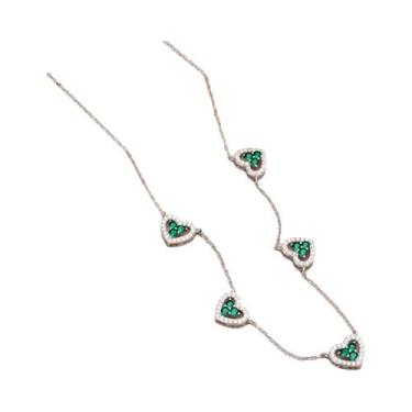 Imagem de Colar Ajustável Feminino Em Prata Esterlina S925 Com 5 Corações E Zirc