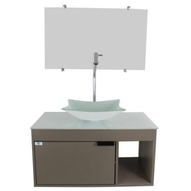 Imagem de Gabinete Armário Banheiro 60Cm Cuba Quadrada Branca