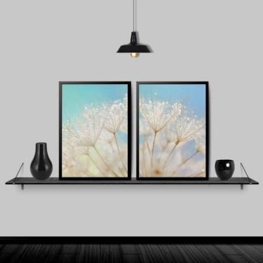 Imagem de Kit 2 Quadros Dente De Leão Céu Azul 24X18Cm Madeira Preta