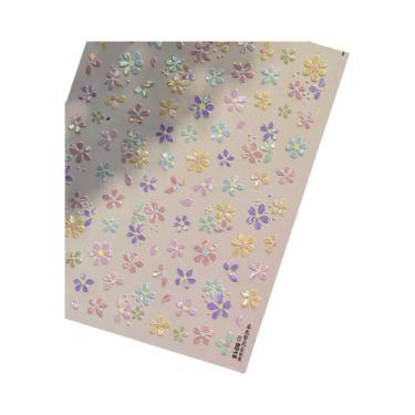 Imagem de Adesivo De Unha 5D Floral Preto E Branco Com Pétalas Douradas Transpar