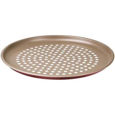 Imagem de Assadeira para Pizza Vermelha Alumínio Antiaderente Perfurada 30 cm Tr
