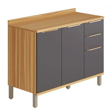 Imagem de Balcão de Cozinha 120 Cm Sauvignon 2 Portas 3 Gavetas 100% Mdf Amêndoa/Cinza - Rio Doce