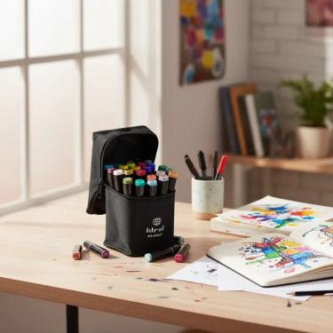 Imagem de Kit Canetinhas Estojo 24 Cores Marcador Permanente Colorida Duas Pontas Pintar Arte Colorir Desenho