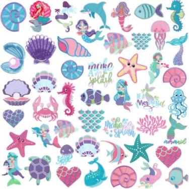 Imagem de Conjunto DIY de 48 peças de adesivos bordados Mermaid Iron-On da Tigee