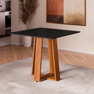 Imagem de Mesa De Jantar Quadrada Com Vidro 4 Lugares Multimóveis Cr50239 Cinamomo-preto
