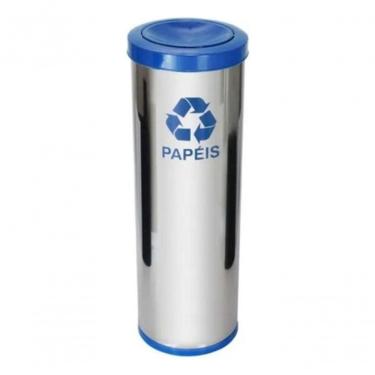 Imagem de Lixeira de Aço Inox 50L com Tampa Plástica Meia Esfera Jsn Basculante Comercial Azul Vermelho Cinza Amarelo