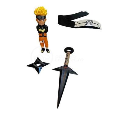 Imagem de Kit Boneco Action Figure Uzumaki Naruto Shippuden com Bandana, 2 Kunai e 2 Shuriken Tiktoys