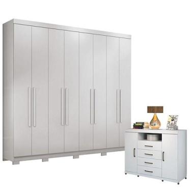 Imagem de Guarda Roupa Casal New Master com Pés 8 Portas e 4 Gavetas com Cômoda 