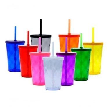 Imagem de Copo Acrílico Espiral 550ML com Tampa sob-pressão e Canudo para Festas Transparente Pre...
