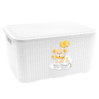 Imagem de Caixa Organizadora Rattan Branca Com Tampa 18 Litros Linha Bebê e Mamã