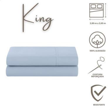 Imagem de Lençol de Cima King Malha 100% Algodão Avulso sem Elástico Azul Bebê -