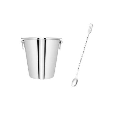 Imagem de Balde Gelo 6L e Colher Bailarina Garfo Inox Drink Bartender - casa cha
