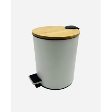 Imagem de Lixeira Inox Com Tampa De Madeira Bambu - 5 Litros - JAC PACK, BRANCO