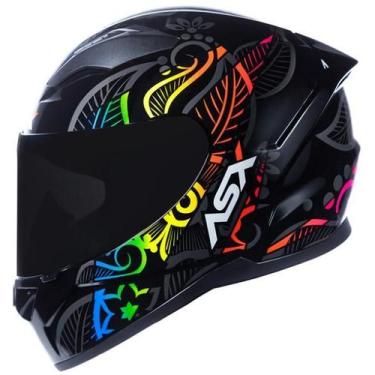 Imagem de Capacete Asx City Flowers Preto Brilhante Grafite Colorido Esportivo M