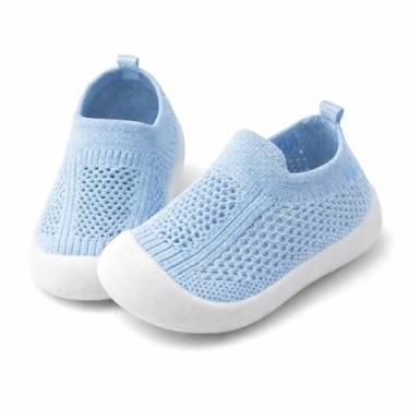 Imagem de Tênis Sapatinho Meia Infantil Antiderrapante para Primeiros Passos, Bebê 0-36 Meses, Malha Flexível, Ultra Leve 28g, Unissex, Cinza, Azul, Amarelo ou Rosa (Azul, BR, Bebê, Numérico, M, 22)