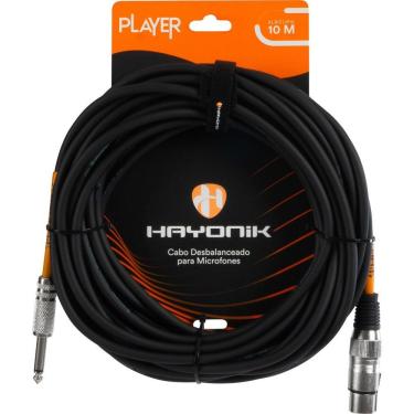 Imagem de Cabo para Microfone Player XLR Fêmea P10 Macho 10m Preto para Áudio Desbalanceado Hayonik