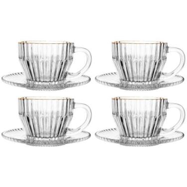 Imagem de Conjunto 4 Xícaras de Café de Cristal com Fio de Ouro Império 110ml - 